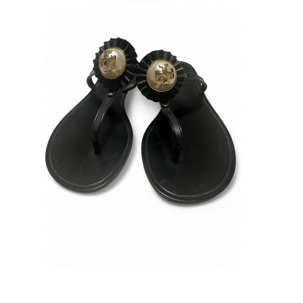 Tory Burch Black Miller Sandals | Gold Logo | Women’s Size 7